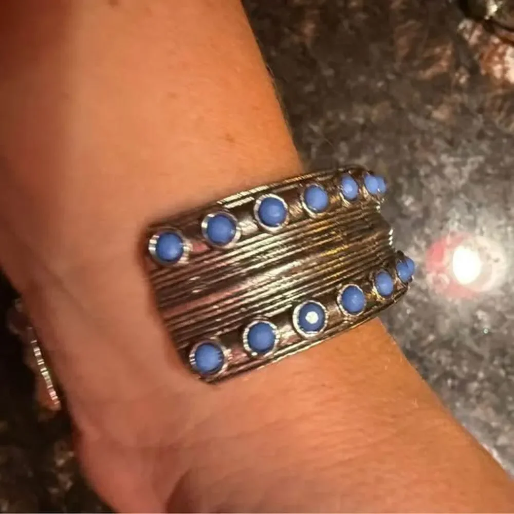 Silver Cuff Bracelet with Blue accents